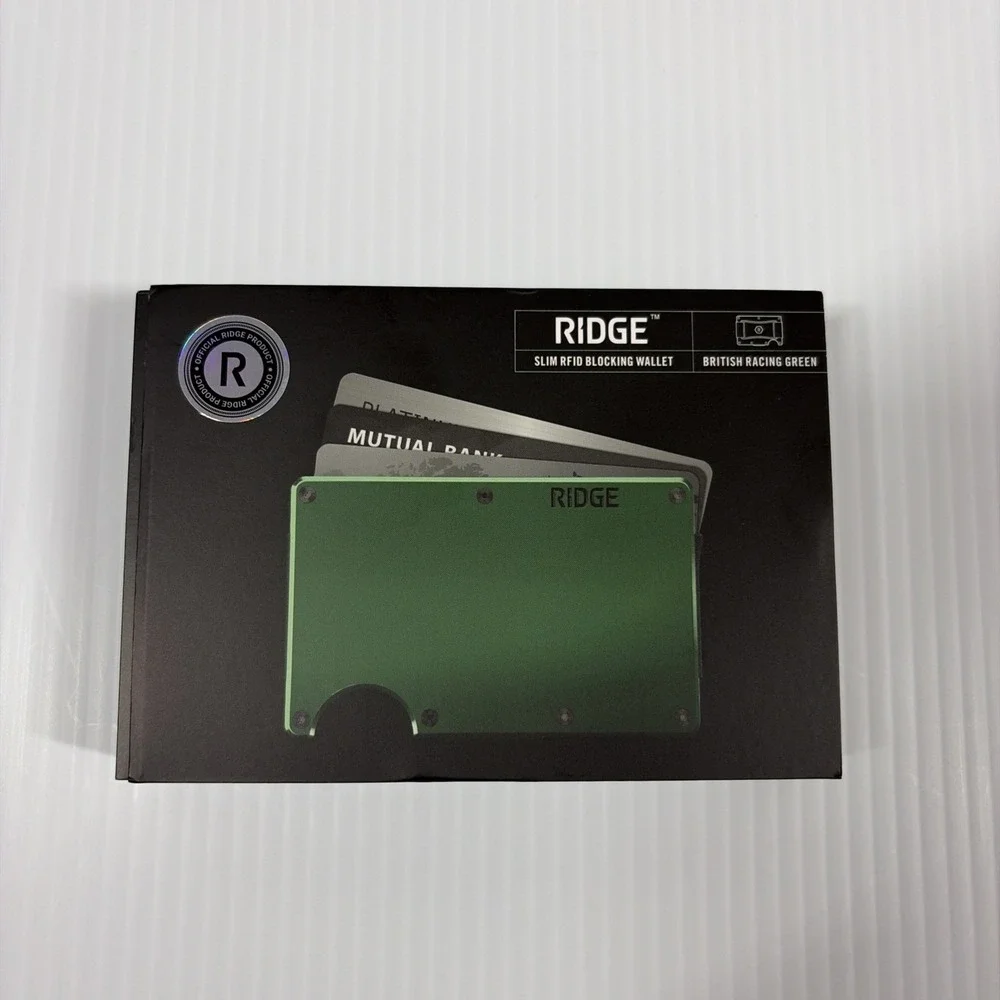 Ridge Wallet British Racing Green Aluminum RFID Cash Strap Minimalist Box